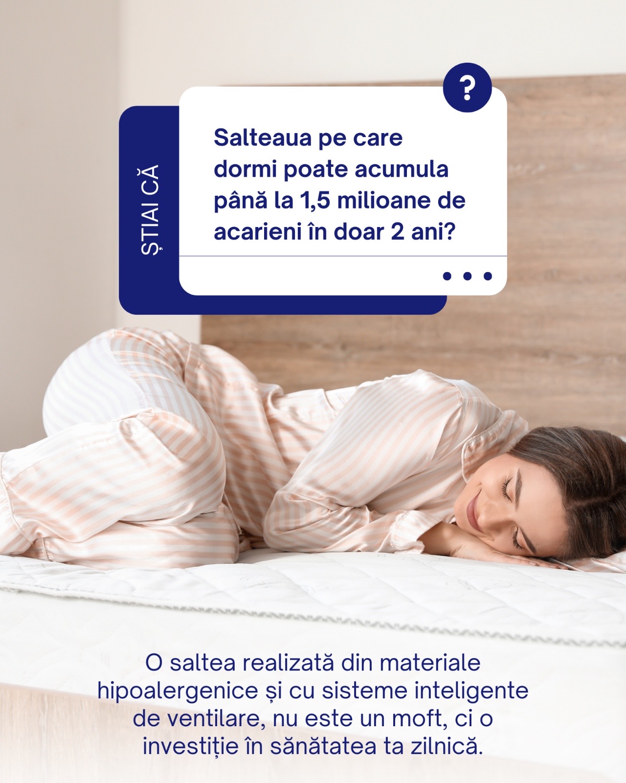 Somn odihnitor pe o saltea din materiale hipoalergenice
